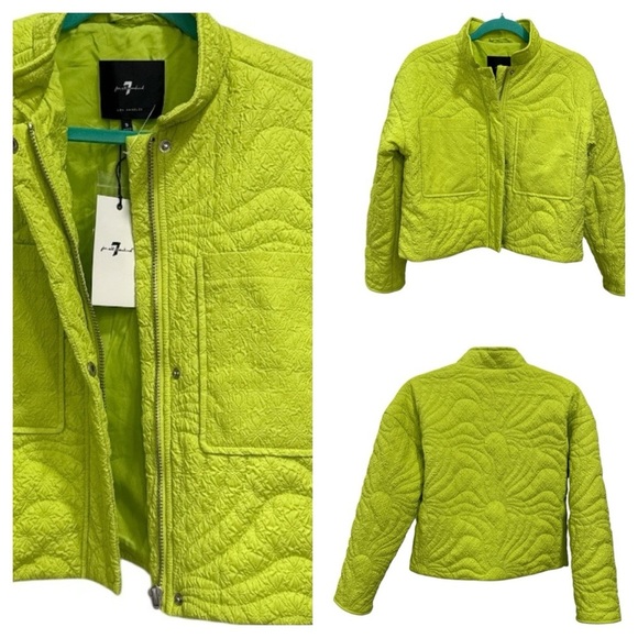 7 FOR ALL MANKIND Quilted Cropped Jacket Women’s size S Moss Green NWT - Picture 1 of 11